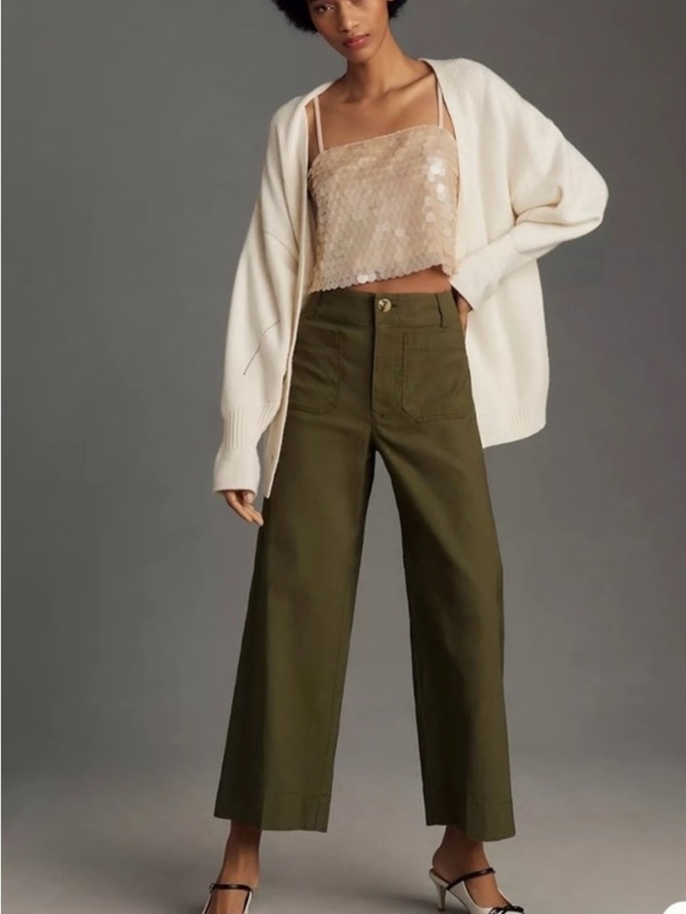 Anthropologie Maeve The Colette Wide-Leg High-Rise Pants in Holly Green